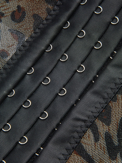 Yarı Şeffaf Leopar Desenli Spagetti Askılı Korse