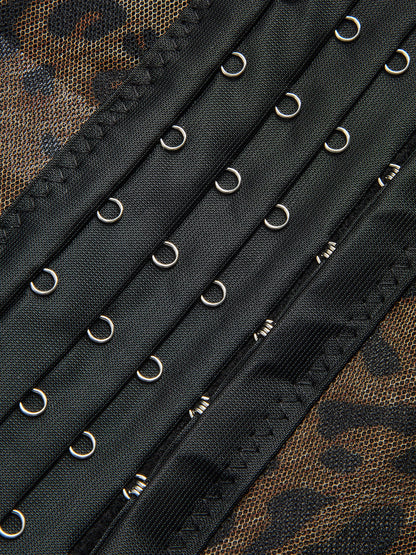 Yarı Şeffaf Leopar Desenli Korse