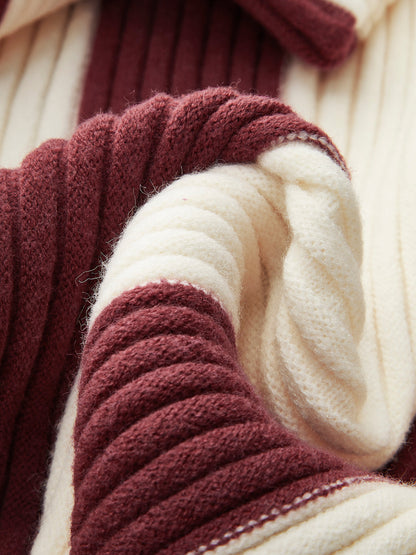 Kabartmalı Renk Bloklu Balıkçı Yaka Kazak