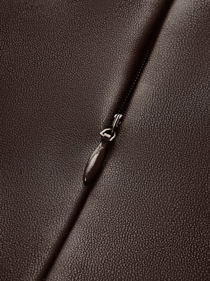 Suni Deri Dar Askılı Elbise