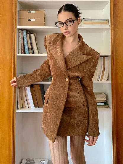 Düğmeli Uzun Blazer