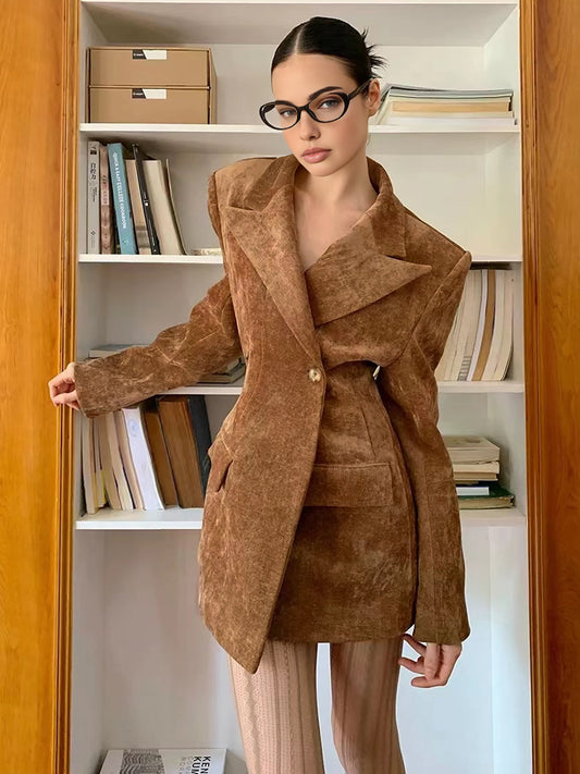 Düğmeli Uzun Blazer