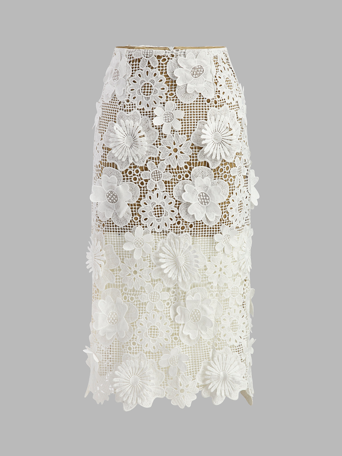 Asimetrik Çiçekli Dantel Üst Etek Takımı