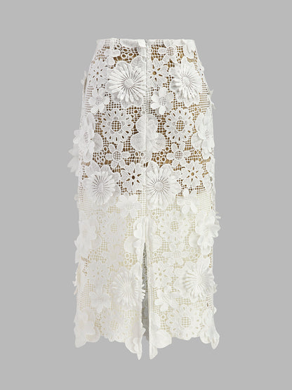 Asimetrik Çiçekli Dantel Üst Etek Takımı