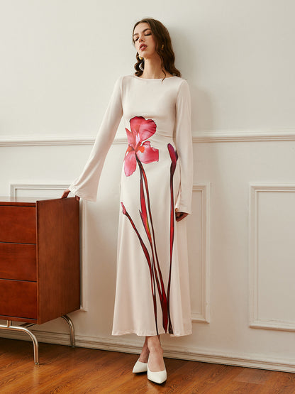 Sırtı Bağlamalı Çiçek Desenli Elbise