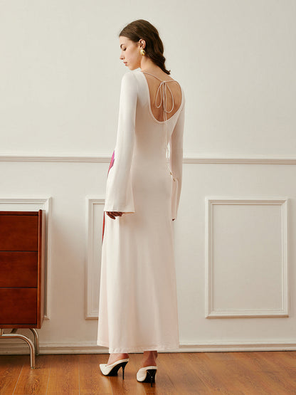 Sırtı Bağlamalı Çiçek Desenli Elbise