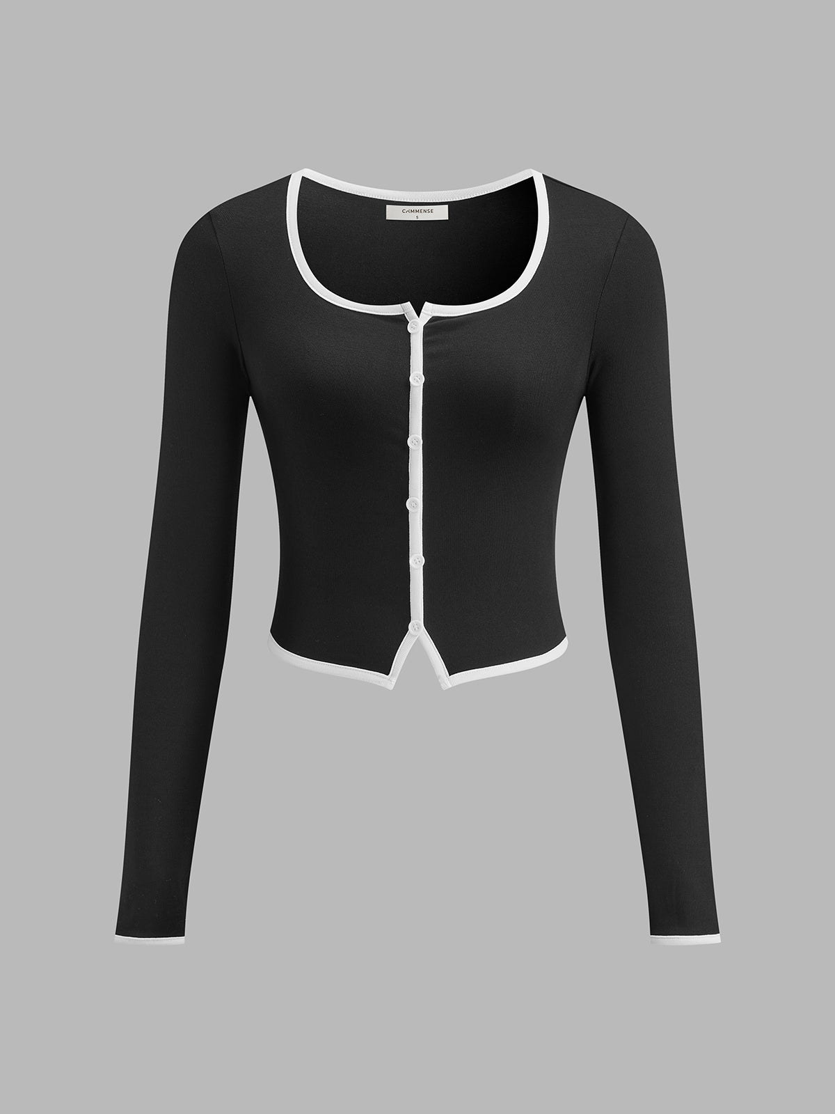 Kare Yaka Kontrast Kesim Uzun Kollu Örgü Gömlek