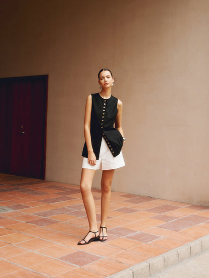 Pamuk ve Keten Düğmeli Ön Yelek