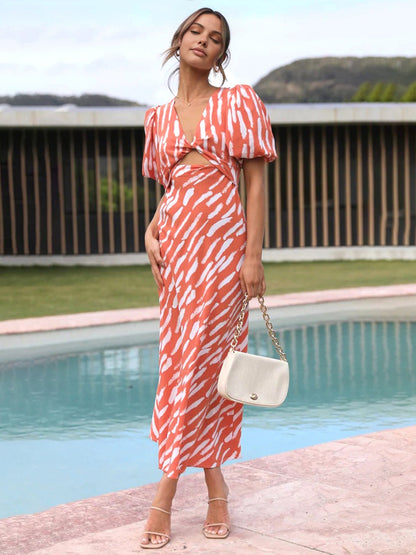 Çizgili Desenli Uzun Elbise