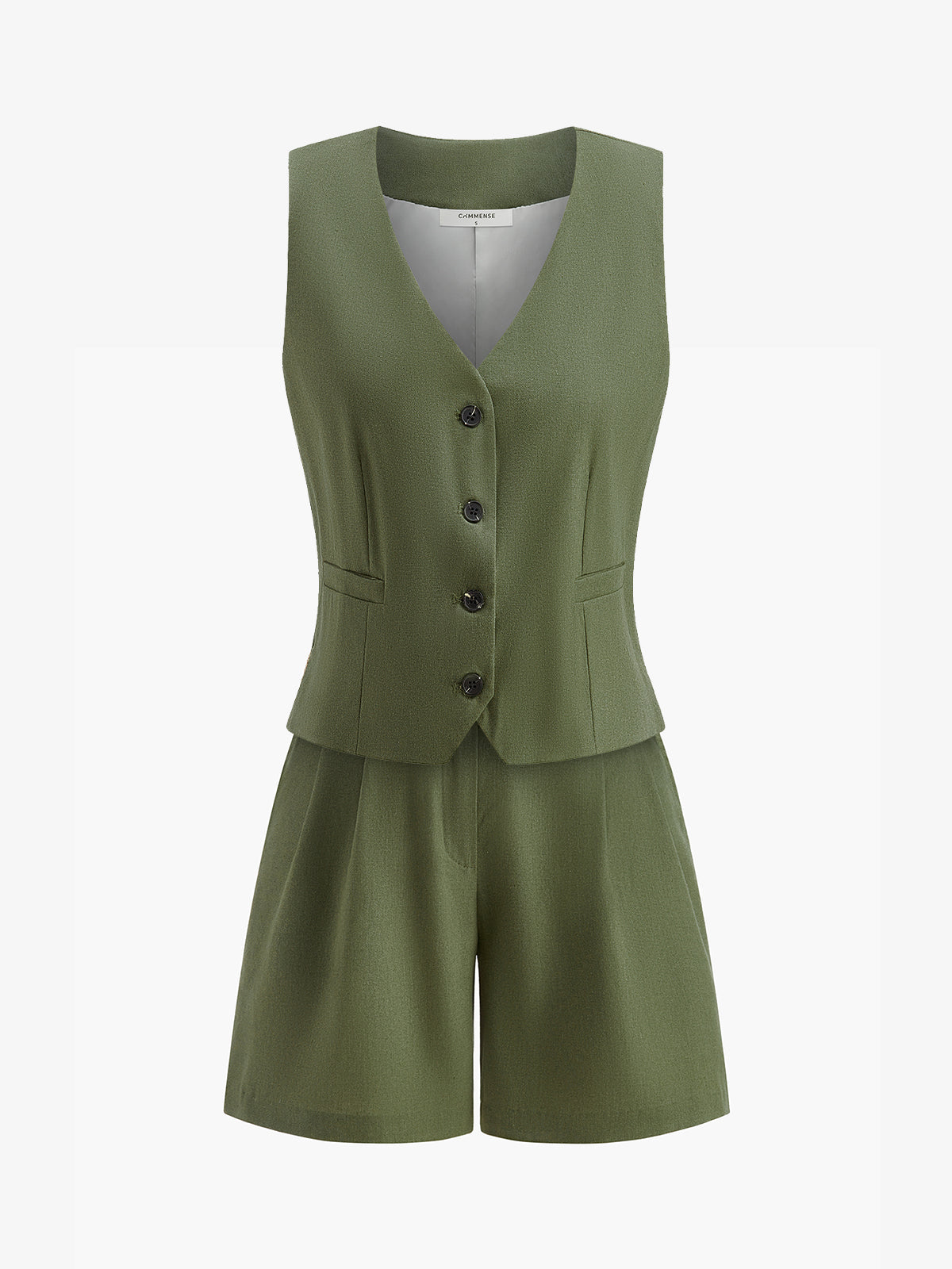 Kemerli V Yaka Düğmeli Şort Takımı