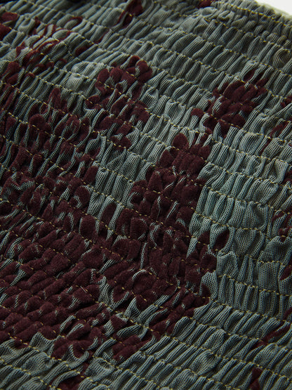 Yarı Şeffaf Düğme Detaylı Kadife Çiçekli Atlet