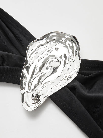 Metal Vurgulu Önden Bağlamalı Bikini Takımı