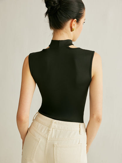 Spor Şık Kolsuz Kesikli Bodysuit