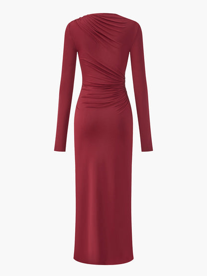 Büzgülü Jersey Slim Uzun Elbise