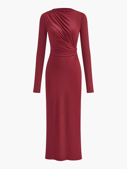 Büzgülü Jersey Slim Uzun Elbise