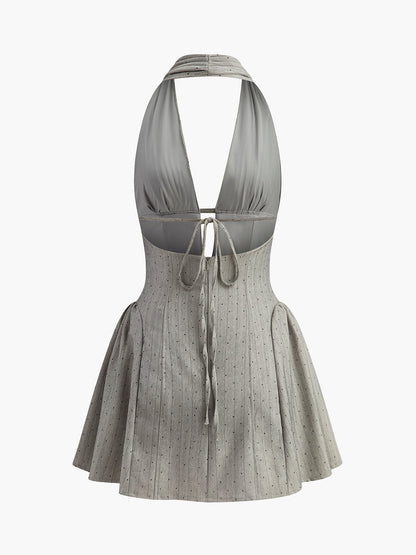 Sırtı Bağlamalı Askılı Pileli Elbise