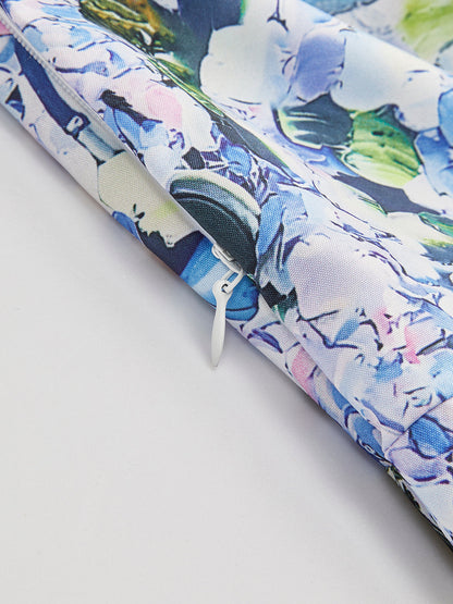 Çiçek Desenli Bağcıklı Elbise