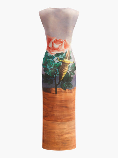 Çiçek Desenli File Elbise