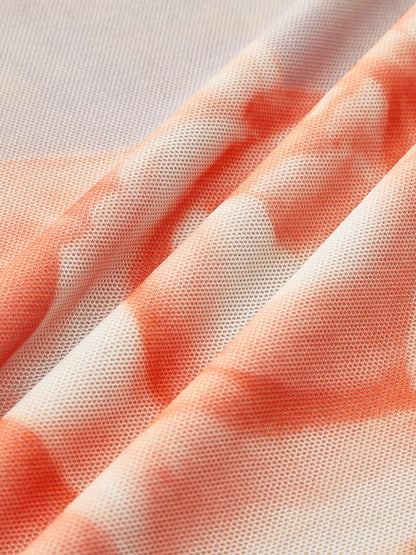 Çiçek Desenli File Elbise