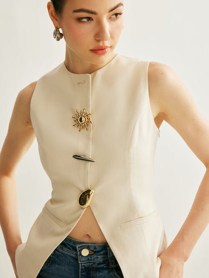 Metal Detaylı Yırtık Yelek