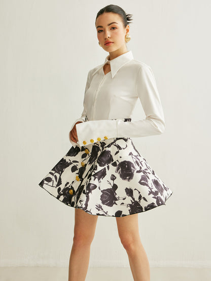 Metal Düğmeli Kesik Polo Tişört