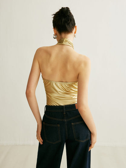 PU Çapraz Sırtlı Halter Bodysuit