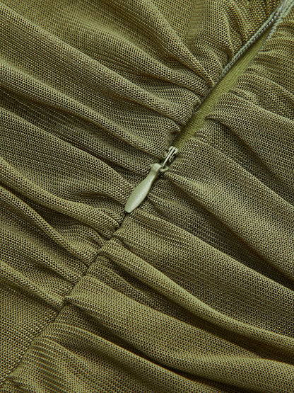 Büzgülü Asimetrik File Etek Ucu Elbise