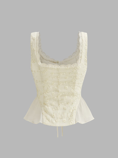 Dantel Kenarlı Çiçekli Peplum Üst