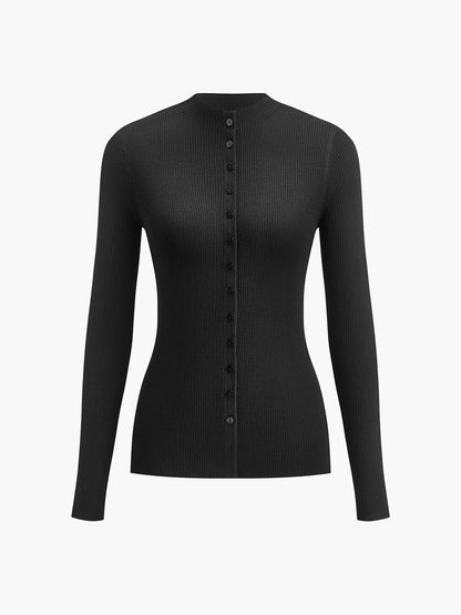 Düğmeli Dar Örgü Üst