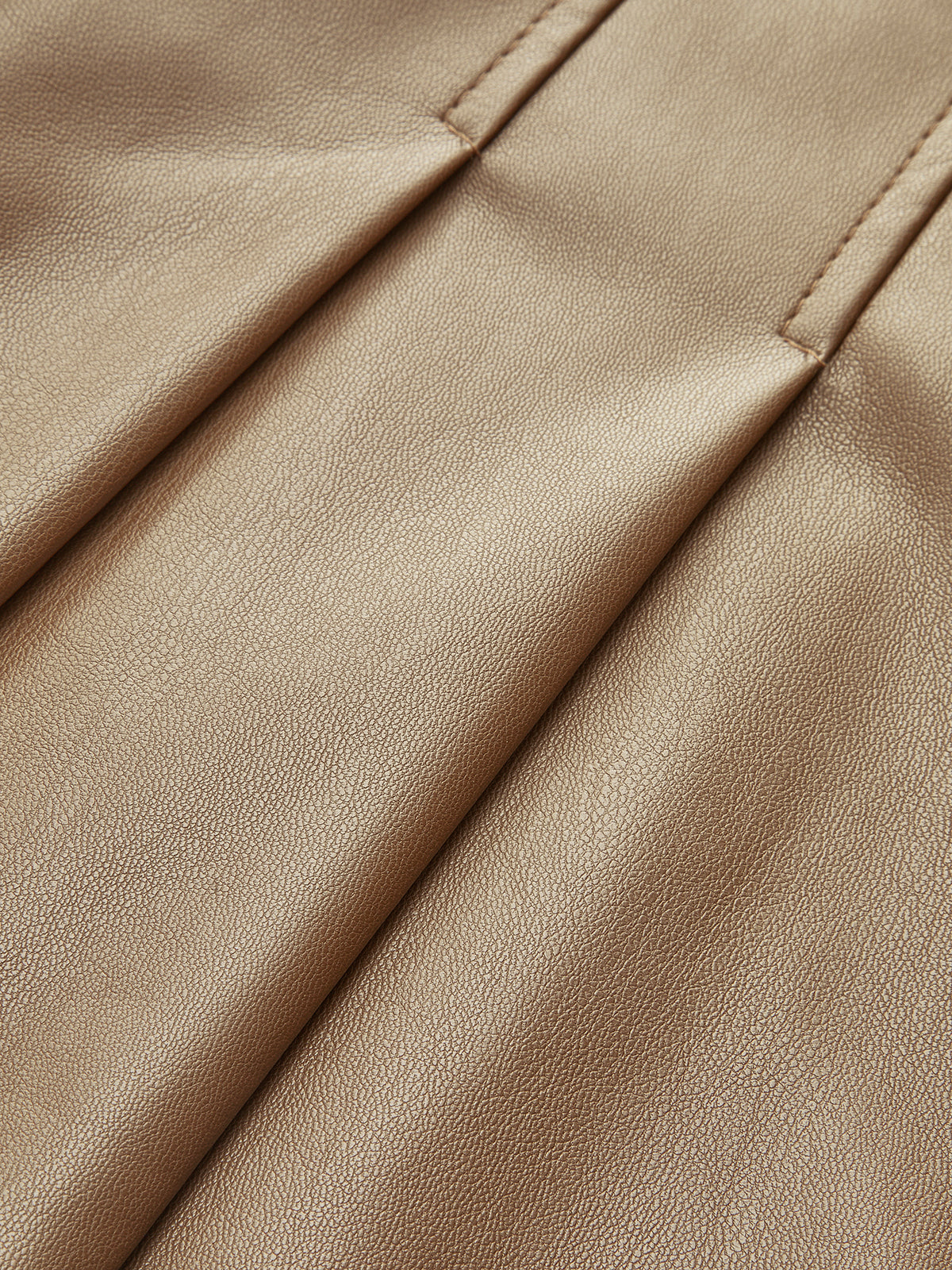 Kemerli Suni Deri Pileli Etek