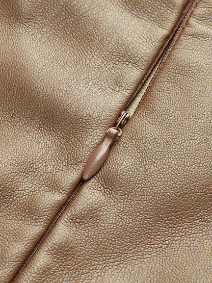 Kemerli Suni Deri Pileli Etek