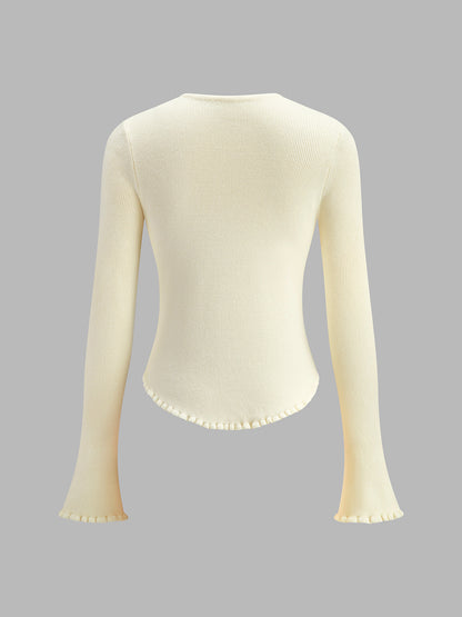 3D Çiçekli Marul Kenarlı Hırka