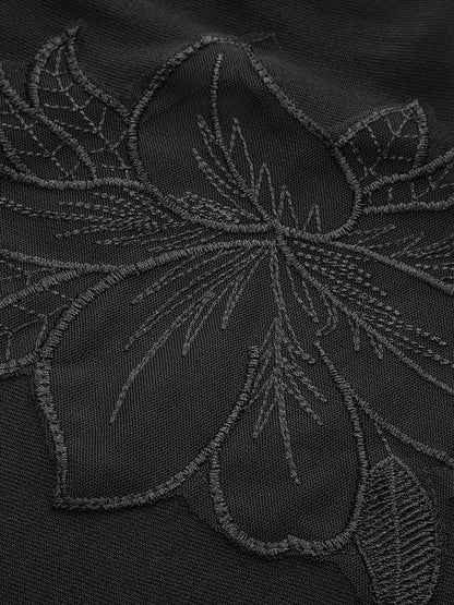 Yarı Şeffaf File Çiçekli Slim Jersey Üst