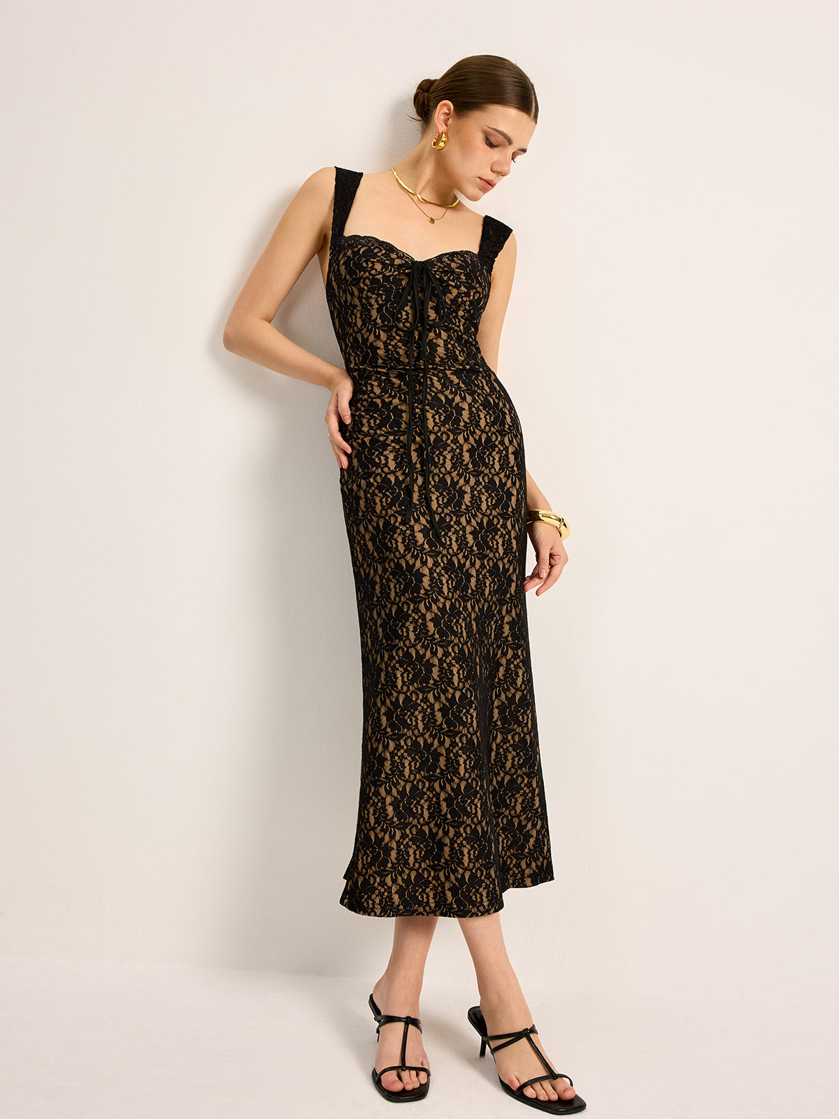 Dantel Önden Bağlamalı Kolsuz Elbise