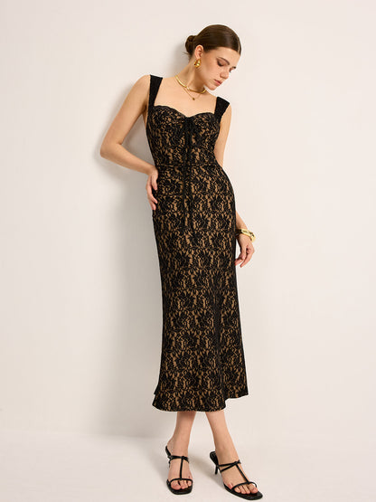 Dantel Önden Bağlamalı Kolsuz Elbise