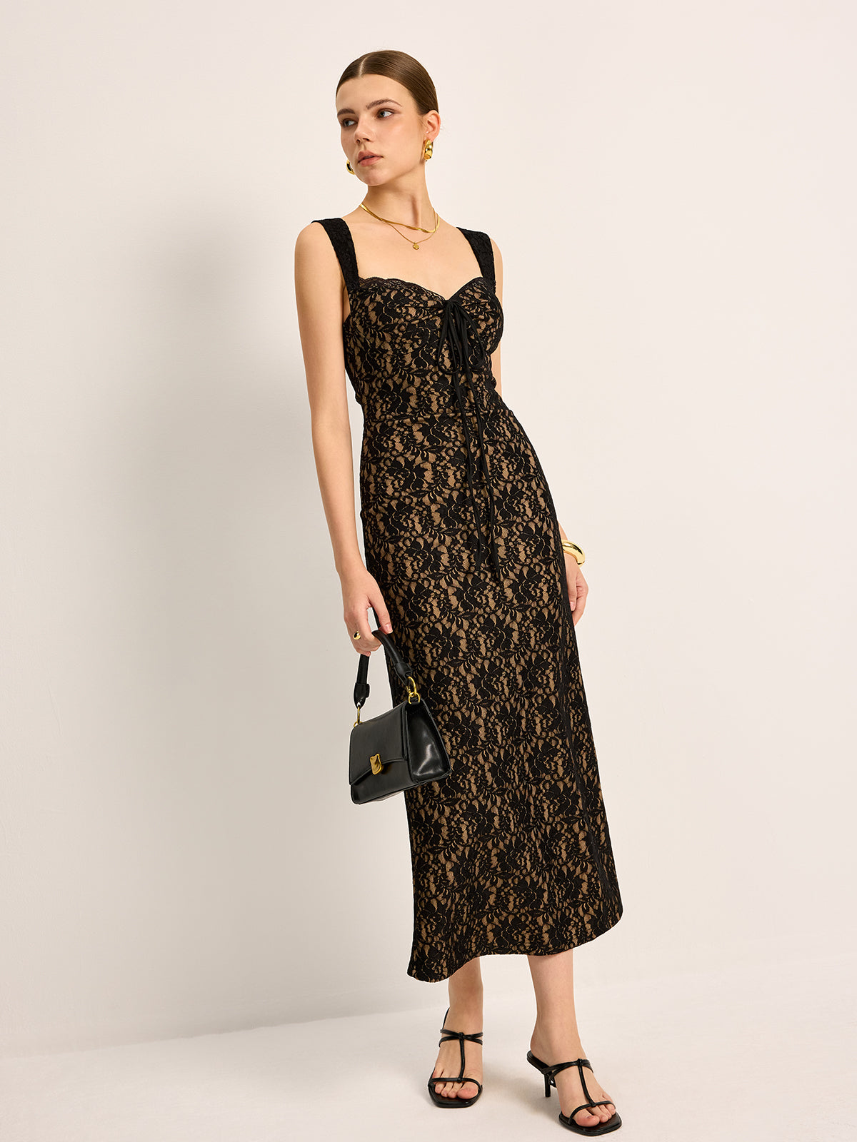 Dantel Önden Bağlamalı Kolsuz Elbise