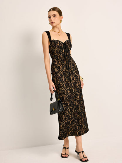 Dantel Önden Bağlamalı Kolsuz Elbise