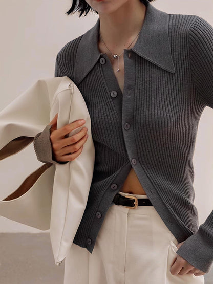 Ribbed Yaka İnce Hırka