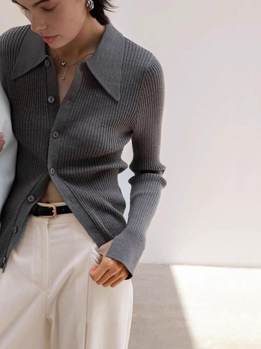 Ribbed Yaka İnce Hırka