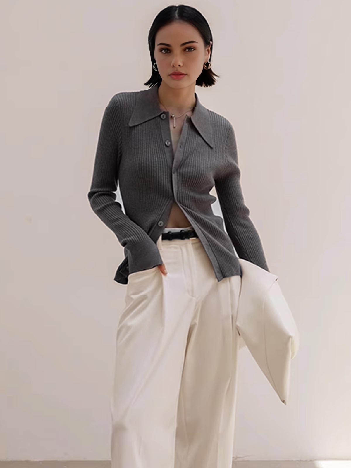 Ribbed Yaka İnce Hırka