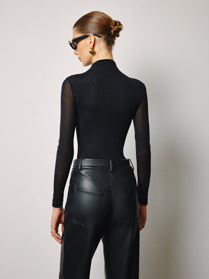 Yarı Şeffaf File Çiçekli Slim Jersey Üst