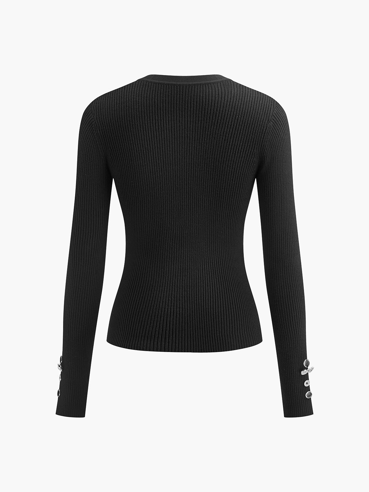 Geometrik Düğmeli Ribana Örgü Üst