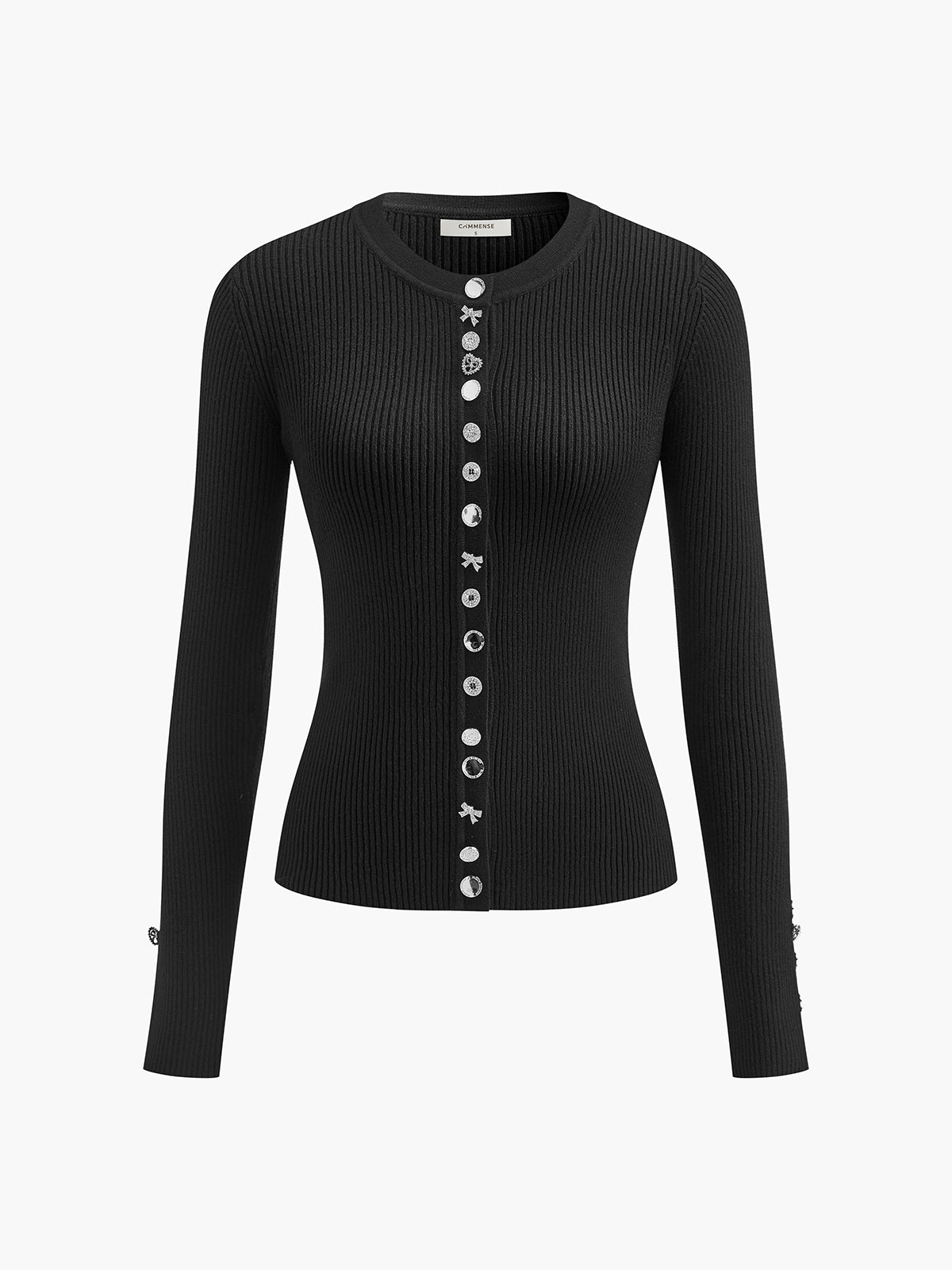 Geometrik Düğmeli Ribana Örgü Üst