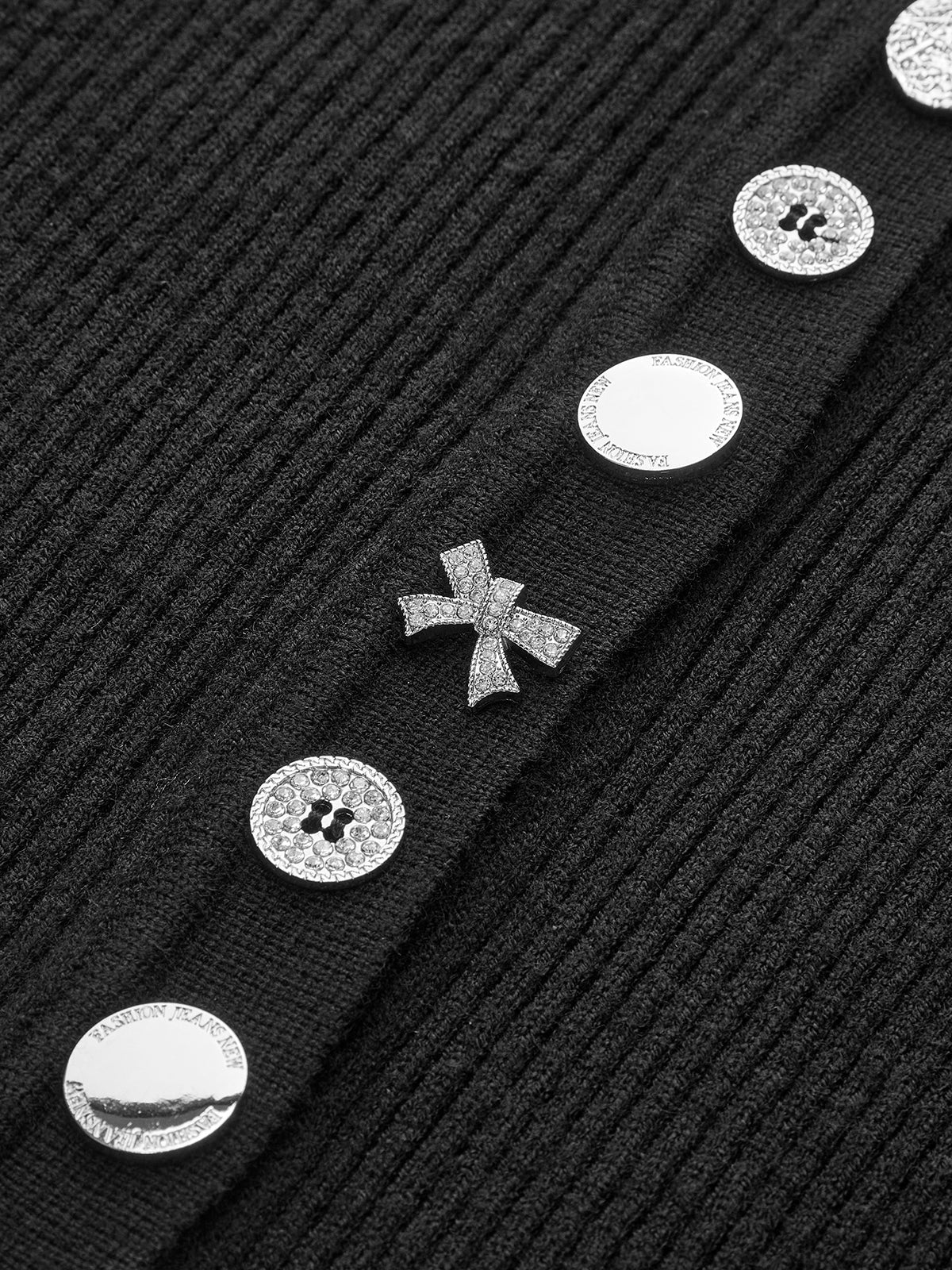 Geometrik Düğmeli Ribana Örgü Üst