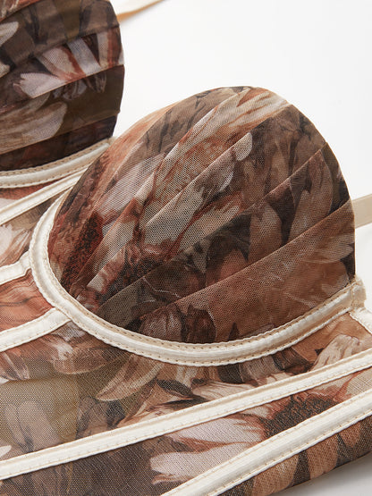 Yarı Şeffaf Çiçek Desenli Kalp Korse