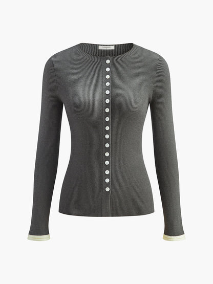 Düz Düğmeli Örgü Hırka