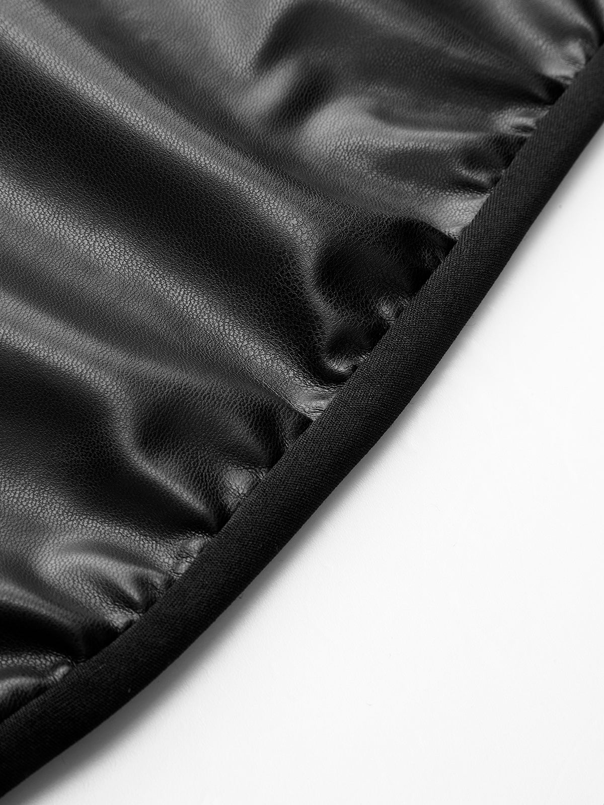 Dik Yaka Suni Deri Büzgülü Panel Elbise