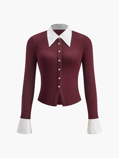 2'si 1 Arada Kontrast Bağlamalı Düğmeli Gömlek