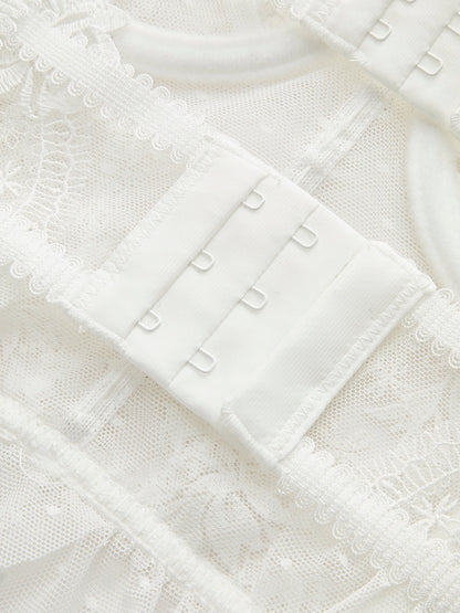 Çiçekli Şeffaf Dantel File Korse Kısa Üst