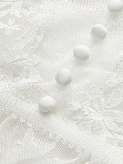 Çiçekli Şeffaf Dantel File Korse Kısa Üst